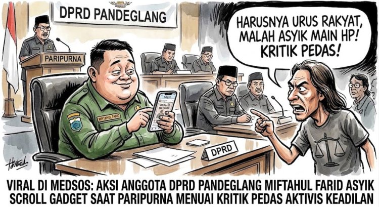 VIRAL DI MEDSOS, AKSI ANGGOTA DPRD PANDEGLANG MIFTAHUL FARID ASYIK SCROLL GADGET SAAT PARIPURNA MENUAI KRITIK PEDAS AKTIVIS GANJA